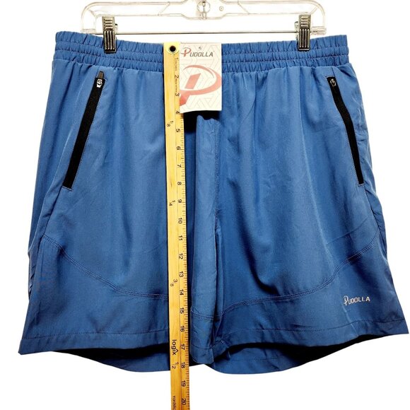 Pudolla Mens Blue Performance Running Shorts W/ Zippered Pockets Size L - Picture 6 of 6